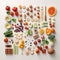 Fresh vegetables and fruits knolling composition. Healthy natural organic food. Flat lay view vegan food. Top view