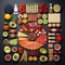 Fresh vegetables and fruits knolling composition. Healthy natural organic food. Flat lay view vegan food. Top view