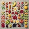 Fresh vegetables and fruits knolling composition. Healthy natural organic food. Flat lay view vegan food. Top view