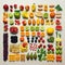 Fresh vegetables and fruits knolling composition. Healthy natural organic food. Flat lay view vegan food. Top view