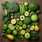 Fresh vegetables and fruits knolling composition. Healthy natural organic food. Flat lay view vegan food. Top view