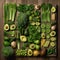 Fresh vegetables and fruits knolling composition. Healthy natural organic food. Flat lay view vegan food. Top view