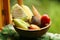 Fresh vegetables from garden - carrot, kale,corn,paprika,beetroot, potato in wooden bowl close up photo