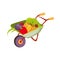 Fresh Vegetables Harvest In Wheel Barrel, Farm And Farming Related Illustration In Bright Cartoon Style