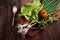 Fresh vegetables on the kitchen blackboard. Rustic.