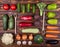 Fresh vegetables knolling composition. Food knolling.