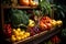 Fresh vegetables neatly arranged on market shelves. A colorful celebration of nature\\\'s bounty. Ai generated