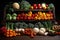 Fresh vegetables neatly arranged on market shelves. A colorful celebration of nature\\\'s bounty. Ai generated
