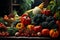 Fresh vegetables neatly arranged on market shelves. A colorful celebration of nature\\\'s bounty. Ai generated