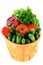 Fresh Vegetables and Seasonings in Bucket Basket.