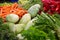 Fresh vegetables with selective focus at cabbage at farmers market