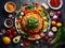 fresh vegetables and spices on wooden table for making salad