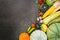 Fresh vegetables on wooden background top view