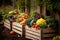 fresh vegetables in wooden crates, farmer eco market, Generative AI