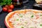 Fresh Vegetarian Cheese Vegetable Eurasia Pizza. Delicious Traditional Italian Classical Dish Food