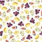 Fresh violet fig, dark grape and cheese seamless pattern. Watercolor.