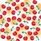 Fresh watercolor summer pattern with cherries,