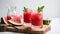 Fresh watermelon cocktails with slices of watermelon. Generative AI