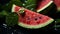 Fresh watermelon slice, juicy and sweet, a refreshing summer snack generated by AI
