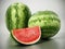 Fresh watermelons and one watermelon slice. 3D illustration