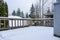 Fresh wet snow on a cedar deck, stormy snow day