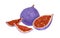 Fresh whole fig and pieces, cut half and quarters with juicy fleshy pulp with seeds. Exotic tropical purple fruits in