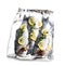 Fresh whole sea bass fish with lemon and herbs on foil isolated on a white