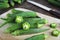 Fresh whole and slice organic green okra