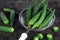 Fresh whole and slice organic green okra