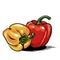 Fresh whole sweet peppers on a white background. Juicy vegetables in a realistic style.