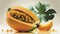 Fresh Whole Yellow Papaya Fruit on White Background AI Generative