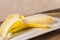 Fresh yellow bananas,wood,table,burlap cloth