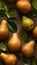 Fresh yellow pears with water drops seamless closeup background and texture, neural network generated image