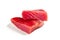 fresh yellowfin sliced tuna steak isolated on a white background. bluefin tuna medallions