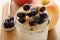 Fresh yogurt with muesli, blueberries and apple