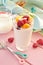 Fresh yogurt with raspberries and mango