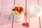 Fresh yogurt with raspberries and mango