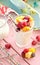 Fresh yogurt with raspberries and mango