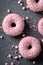 Fresh and yummy pink donuts freshly baked
