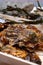 Fresh zeeuwse creuse pacific or japanese oysters molluscs on fish market in Netherlands