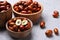 Fresh Ziziphus jujuba fruits with wooden bowls on light table