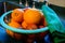 Freshley washed citrus fruit rests in a basket on the kitchen counter 1