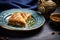 Freshly baked baklava arranged on a decorative platter, mediterranean food life style Authentic