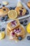 Freshly baked blueberry ricotta muffins with lemon