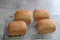 Freshly baked bread cooling on rack.