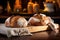 freshly baked bread loaves on wooden chopping board