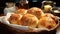 Freshly baked bread in a wicker basket, a homemade delight generated by AI