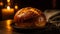 Freshly baked bread on a wooden table, a heavenly homemade delight generated by AI