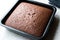 Freshly Baked Chocolate Sponge Cake in Square Mold.