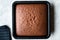 Freshly Baked Chocolate Sponge Cake in Square Mold.